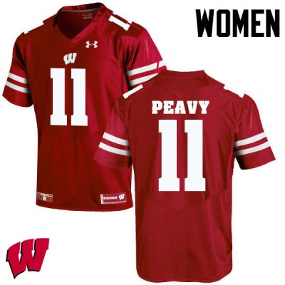 Women's Wisconsin Badgers NCAA #11 Jazz Peavy Red Authentic Under Armour Stitched College Football Jersey LH31P41WN
